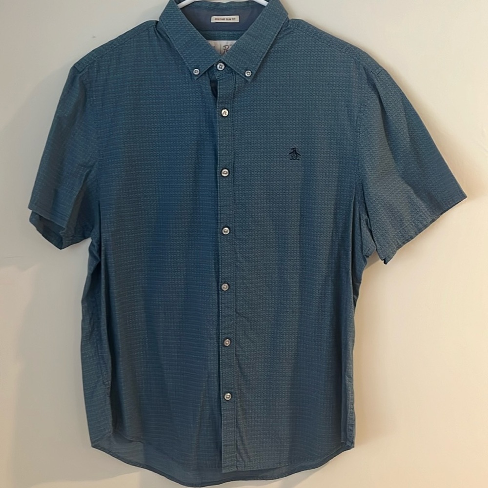Original Penguin Heritage Slim Fit, short sleeve button up. Green, Size L.
